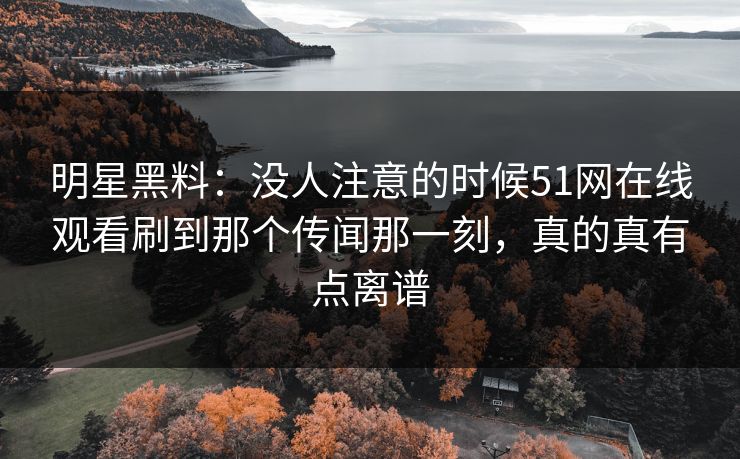 明星黑料：没人注意的时候51网在线观看刷到那个传闻那一刻，真的真有点离谱